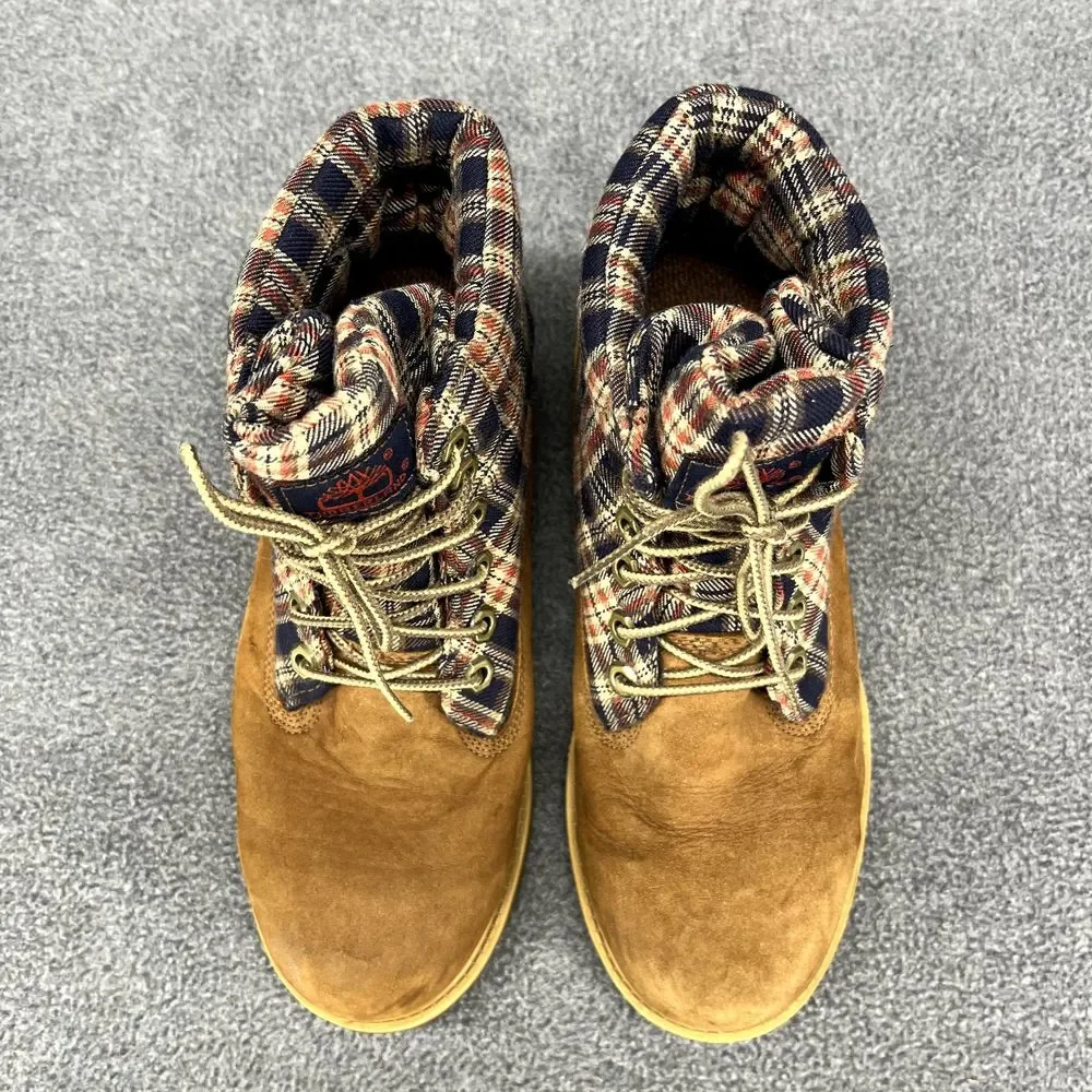 Timberland Boots Boys 6 Brown Plaid Leather Shoes Hiking‎ Outdoors Youth 43942M